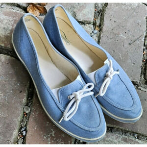 Vtg Grasshopper Canvas Boat Shoes Blue& White Slip On Womens Sz 10 Nautical